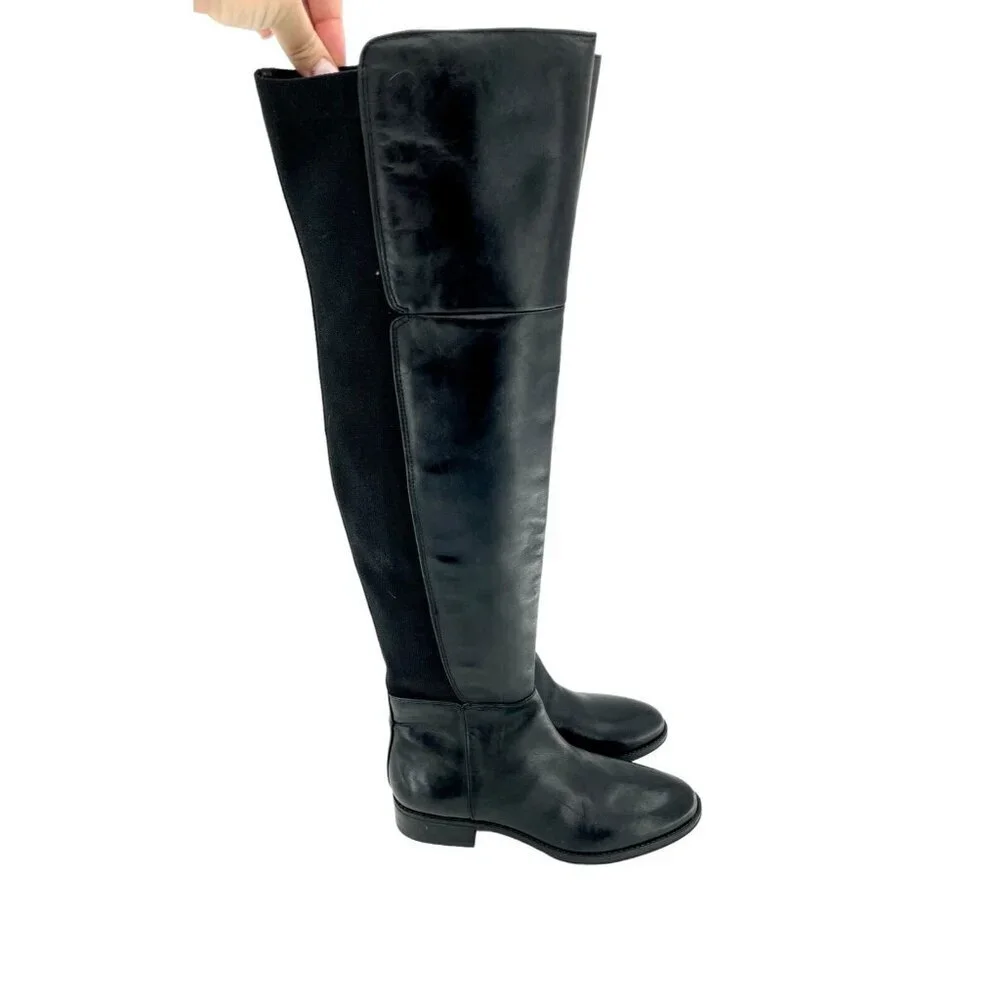 Sam Edelman Pam Black Leather Stretch Back Over the Knee Black Boot 7.5 New